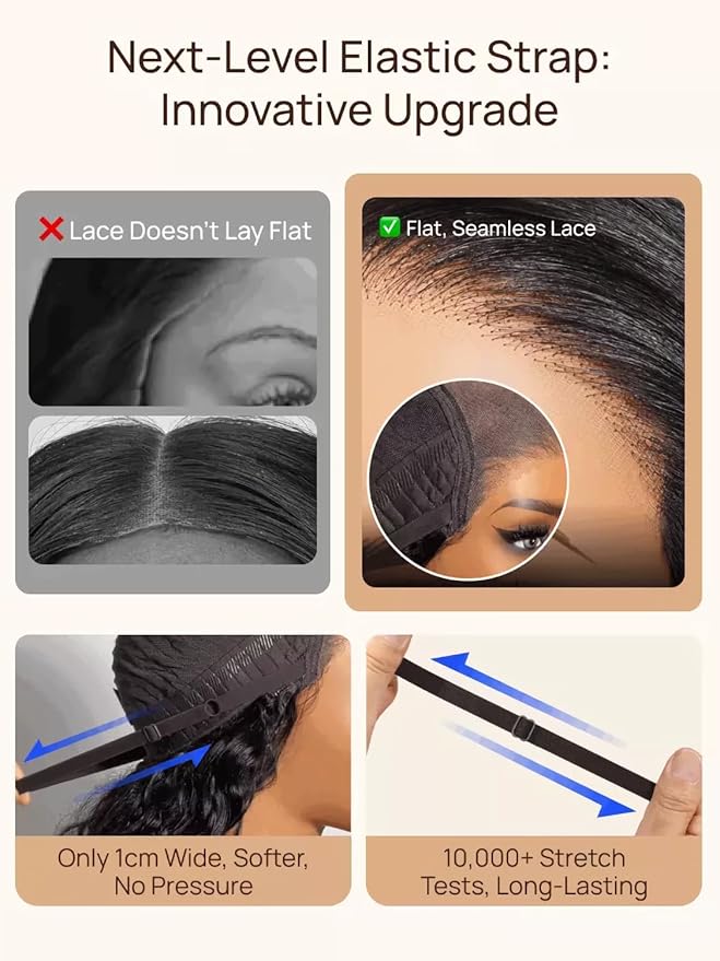 Julia Hair No Slip Yaki Straight 7x5 Lace Closure Glueless Drawstring Wig Flexible Mesh Cap Bye-Bye Slip Pre Cut HD Lace Front Pre Everything Bleached Knots Wear and Go Wig,Zero Slip Hold 24 Inch