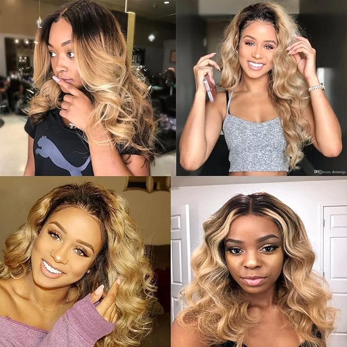 Blonde Bundles Human Hair Ombre Body Wave Bundle Niegmeag Virgin Remy Hair 3 Bundles 20 22 24 Inch Double Weft 2 Tone Black and Honey Blonde Body Wave Bundle