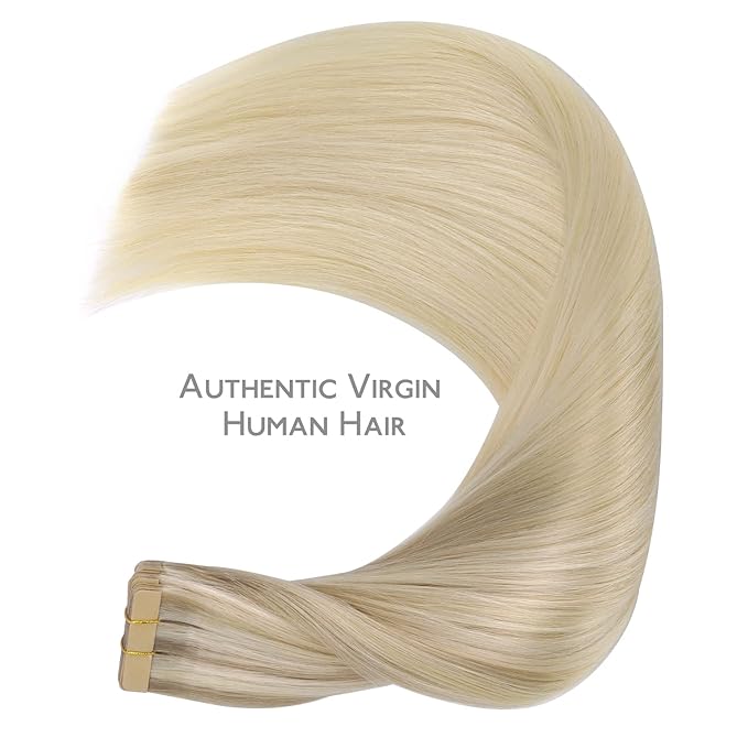 WENNALIFE Tape in Hair Extensions Human Hair, 20pcs 14 inch 50g Ash Blonde to Golden Blonde and Platinum Blonde Remy Tape Hair Extensions Real Human Hair Tape Extensions Coloured Hair Extensions