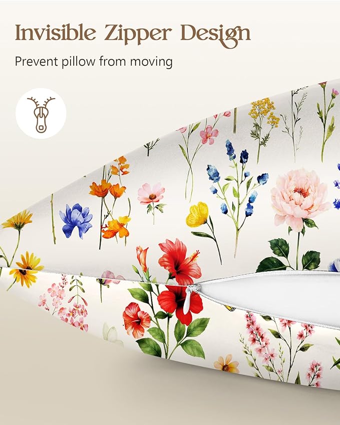 2 Pack Mulberry Silk Pillowcase for Hair and Skin - Standard Size 20 x 26 Inches with Hidden Zipper Beige Flower 19 Momme Soft Sleeping Silk Pillow Case for Women, Moms