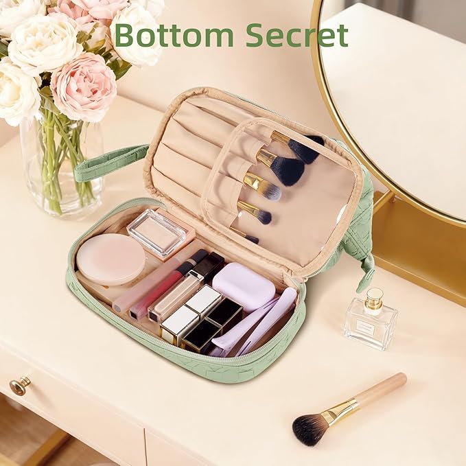 Abiudeng Large Capacity Makeup Bag Ladies Cosmetic Bag Travel Bag with Compartments Portable PU Leather Travel Makeup Bag with Handle