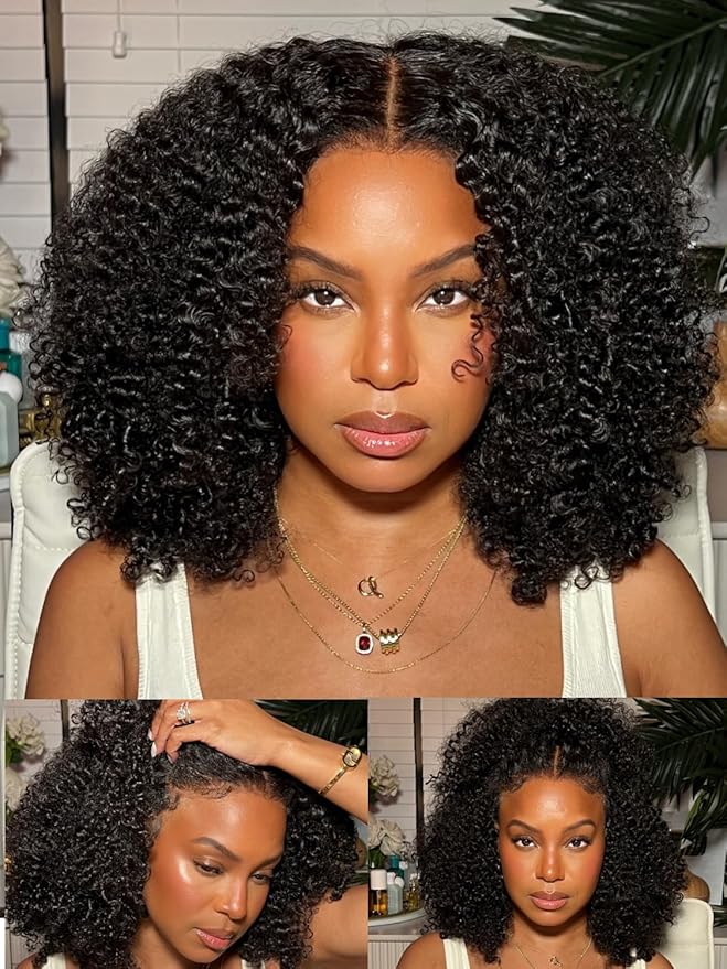 Julia Hair Bye Bye Knots 4C Kinky Curly Glueless Natural Hair Wig 7x5 Pre Cut HD Lace Front Kinky Edges Hairline Wig Pre Bleached Pre Plucked Virgin Hair with Baby Hair for Black Women 24 Inch