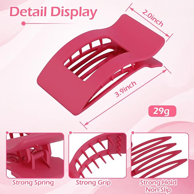 French Flat Hair Clips for Women 6pcs Hair Claw Clips for Thick or Thin Hair Matte Claw Clips for Girls Barrettes Non-Slip Strong Hold Hair Accessories for Women (Pink)