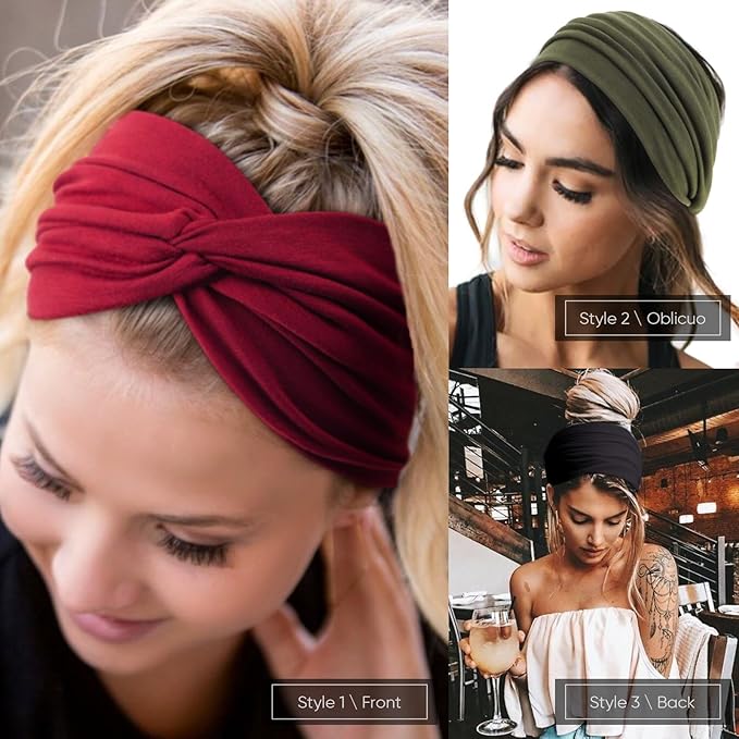 DRESHOW 6 Pack Extra Wide Headbands for Women Large Turban Headband Boho Head Wrap Elastic Hairbands Hair Twisted Knot Hair Accessories