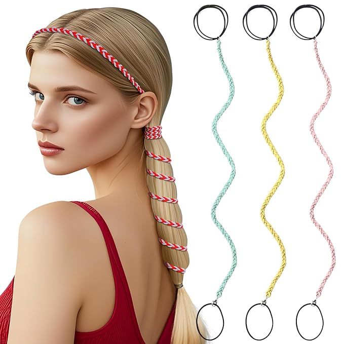 3 Packs Ponytail Holders Hair Ties for Women, Spiral Pony Tails Elastic Braided Hair Holders for Gym Swimming Sports (3pcs25"colorful40)