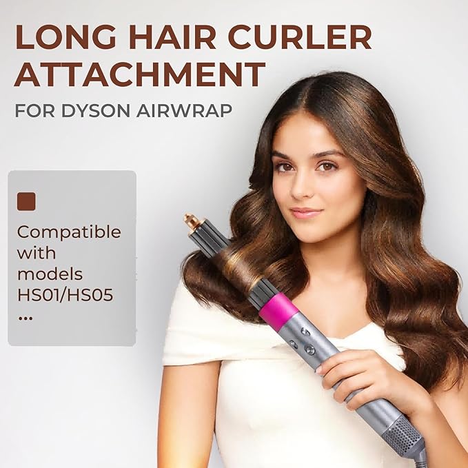 40mm/1.6" Long Barrel Attachment for Dyson Airwrap Compatible - Adjustable Bidirectional Curling, Heat-Resistant Material, Instant Use for Voluminous