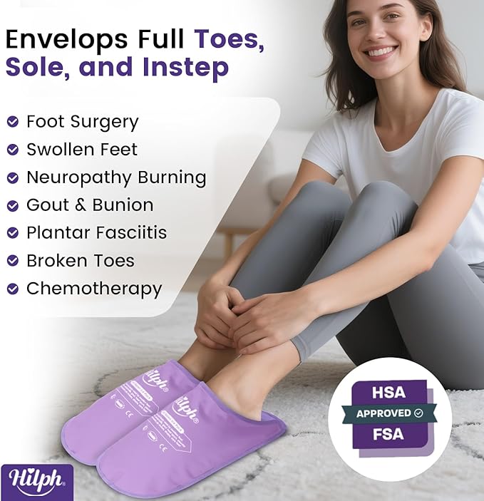Hilph Foot Ice Pack Slippers for Plantar Fasciitis 2 Packs, Reusable Hot Cold Packs Gel Ice Slipper for Foot and Broken Toes, Gout, Foot Surgery, Neuropathy, Diabetic, Swollen, Purple