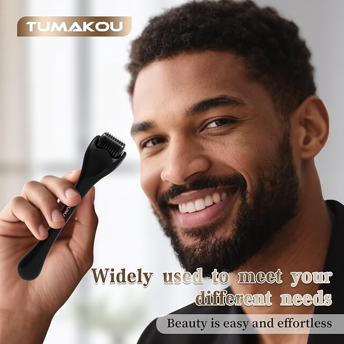 TUMAKOU Derma Roller - Microneedle Roller Skin Tool for Face Scalp Hair Beard - for Women and Men (Black)