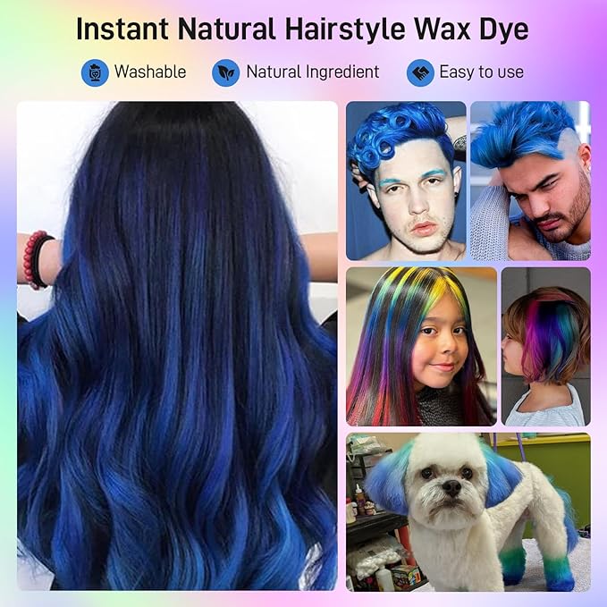 Blue Temporary Hair Dye,Temporary Hair Color Wax,Natural Washable Hair Dye Temp Hair Color for Women Men Kids Party Cosplay Halloween