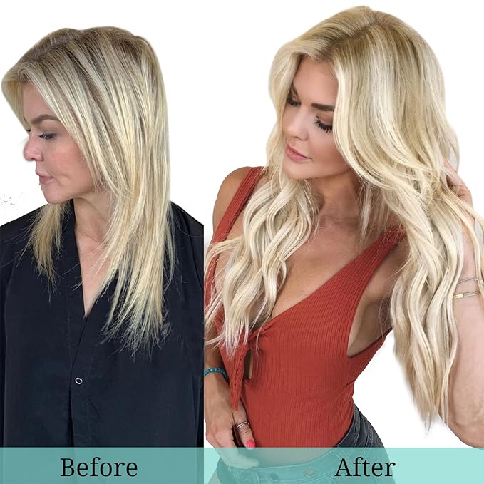 DOORES Clip in Human Hair Extensions Balayage Light Blonde Highlighted Golden Blonde 7pcs 120g Real Hair Extensions Clip in Natural Hair Extensions Straight Thick 20 Inch