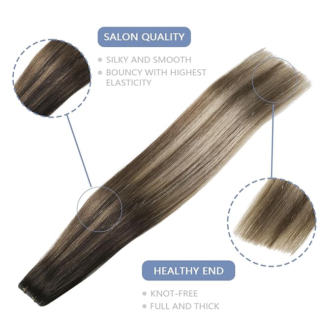 COOKAYU Invisible Tape in Hair Extensions Human Hair, Seamless Tape in Extensions Human Hair Injected Invisi Edge Extensions Dark Brown to Dirty Blonde 22Inch 50g 20pcs/pack