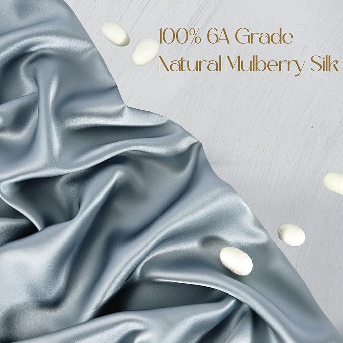 ZIMASILK 100% Pure Mulberry Silk Pillowcase for Hair and Skin Health,Soft and Smooth,Both Sides Premium Grade 6A Silk,600 Thread Count,with Hidden Zipper,1pc (King 20''x36'',Dusty Blue)