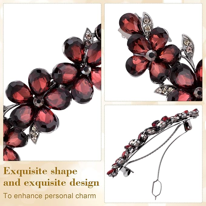 Joez Wonderful Rhinestone Hair Clips, Bridal Hair Accessories for Women, Sparkly Crystal Hair Pins, Fancy Hair Barrettes for Wedding, Bride, Long Hair (Red Flower, 1 Pcs)