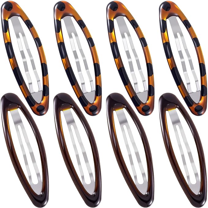 8 Pcs Hair Metal Barrettes for Women, Oval Large Barrettes, Small Snap Hair Clips for Women, Flat Non Slip Large Hair Clips (Black & Tortoise)