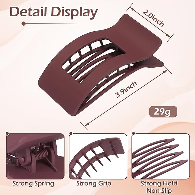 French Flat Hair Clips for Women 6pcs Hair Claw Clips for Thick or Thin Hair Matte Claw Clips for Girls Barrettes Non-Slip Strong Hold Hair Accessories for Women (Brown Scarlet)