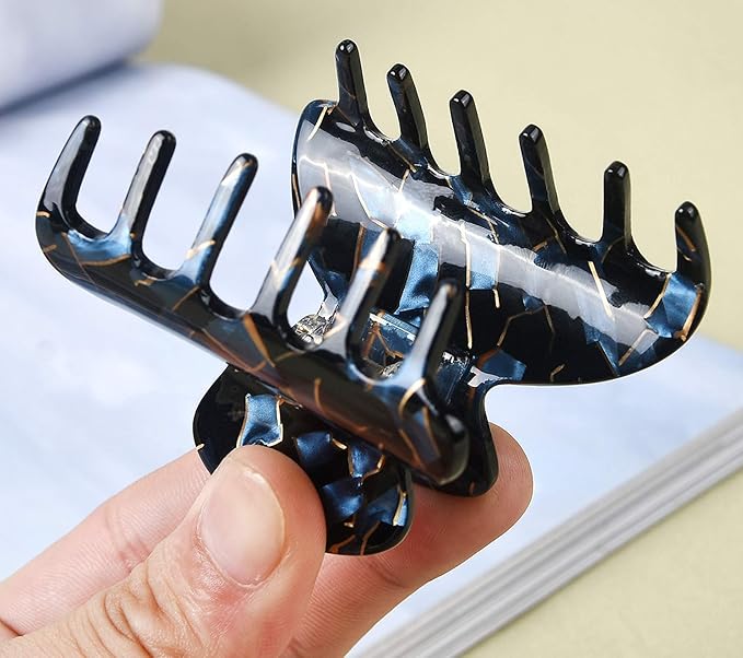 2Pcs Medium Tortoise Shell Claw Hair Clips, Elegant French Design Celluloid Hair Jaw Grips for Women