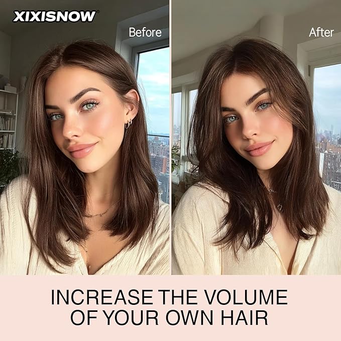 2 Pcs Clip In Hair Volumizer 8 Inch Invisible Heat Resistant Hair Pieces Thick Hair Clip Ins Adding Extra Volume Hairs Extensions Short for Women With Thin & Fine Chocolate Brown