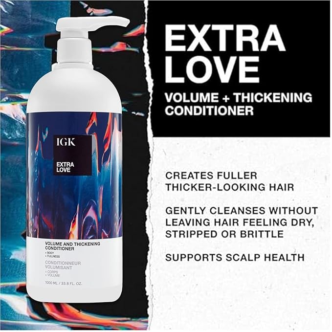 IGK EXTRA LOVE Shampoo and Conditioner Set (33.8 Oz) | Volume + Thickening | Vegan + Cruelty-Free |