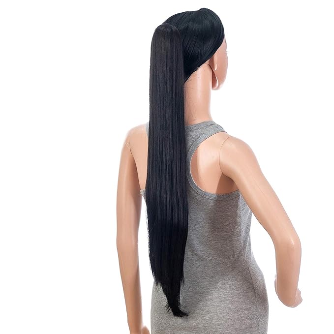 SWACC 28-Inch Long Straight Claw Clip Ponytail Extensions Synthetic Hair Extensions Ponytail Jaw Clip Hair Pieces for Women (Dark Brown-4#)