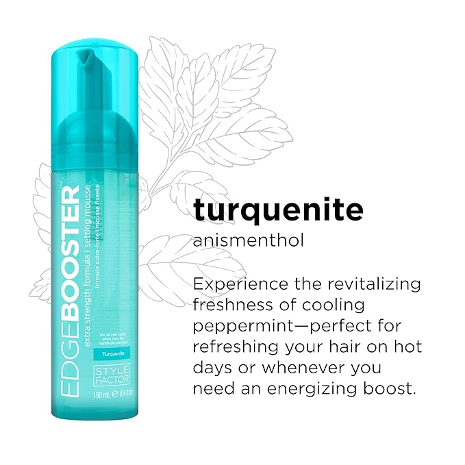 Style Factor EDGE BOOSTER Extra Strength Setting Mousse – Frizz Control, Extra Volume, and Conditioning – 6.4oz Turquenite Mousse for Curly Hair
