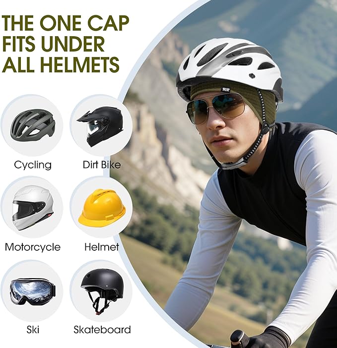 Skull Cap Helmet Liner, Winter Thermal Cycling Cap for Men & Women, Lightweight Cycling Hat for Biking Running Outdoor Work