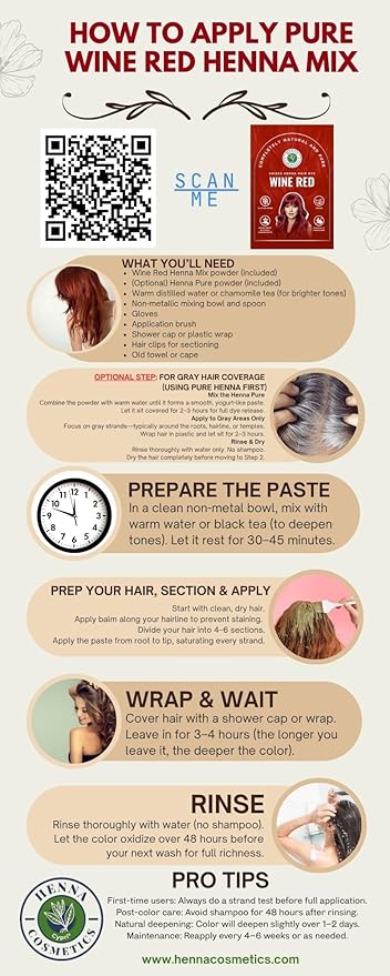 Natural Henna Hair Color Dye, 100% Pure Henna Powder for Hair Growth Organic (Wine Red, 100 Gr + Free 50 Gr.)