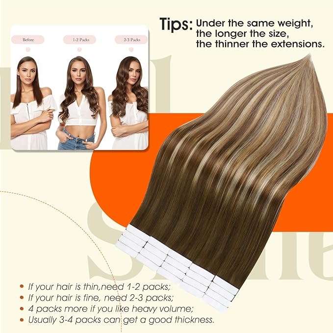 Full Shine Balayage Tape in Human Hair Color 4/27/60/8 Brown Ombre Blonde Highlight Remy Hair Extensions Real Human Tape in 12Inch 30Gram Seamless Invisible Skin Weft for Women 20Pcs Soft Straight