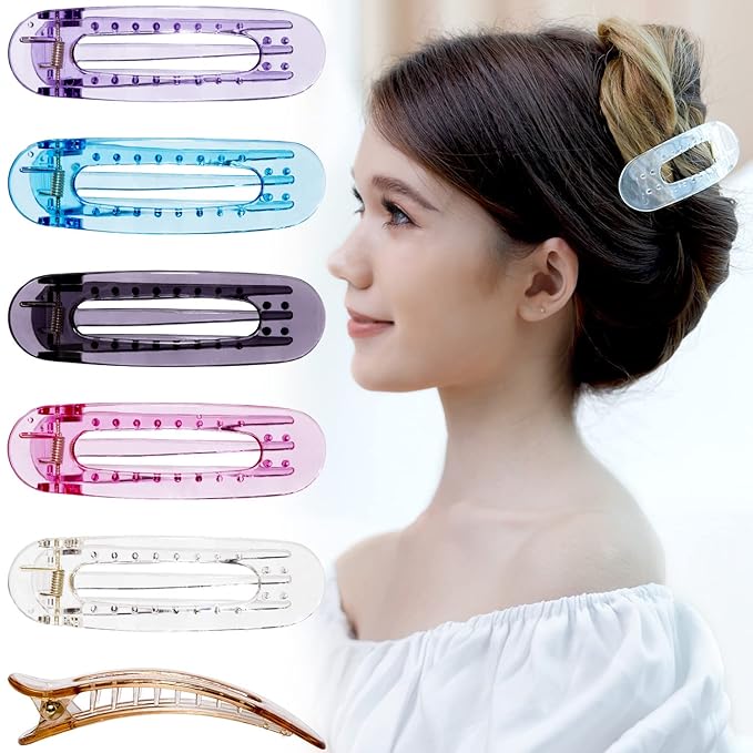 RC ROCHE 6 Pcs Flat Claw Hair Clips for Women Lay Down Barrettes No Crease Side Slide Thick Long Hair Duckbill French Against Head Jaw Claw Styling Clamp, Medium Transparent