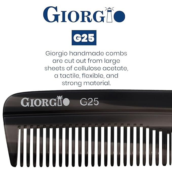 Giorgio G25 FineTooth and WideTooth Pocket Comb - Hair Styling Comb for Men and Women, Handmade Beard Combs for Men, Barber Combs, for Grooming,Saw Cut and Polished (Black Graphite)