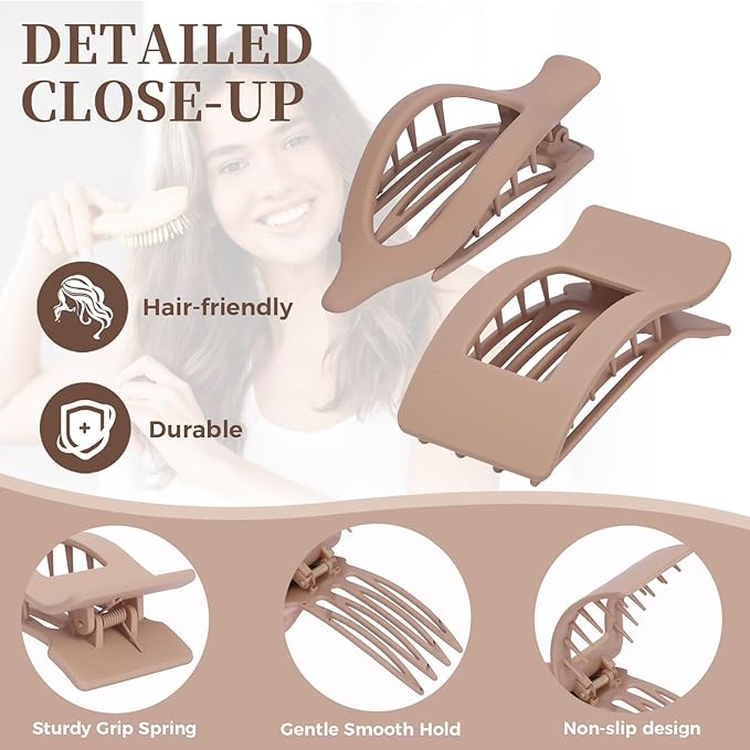 6 Pack Flat Hair Clips for Women Girls, French Flat Claw Clips for Think Hair Thin Hair with Strong Hold, Non-Slip, Matte Classic Barrettes for All Hair Styling