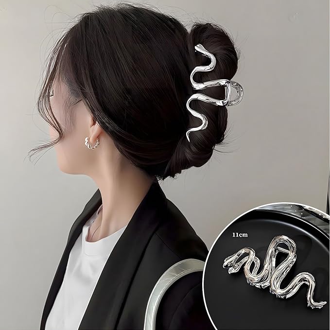 Silver Snake Elegant Metal Hair Clip, 1Pcs 4.33 Inch Claw Hair Clip for Thick Thin Hair, Strong Hold Grip Hair Jaw Clip for Women, Hair Accessories for Daily Wear and Formal Occasions