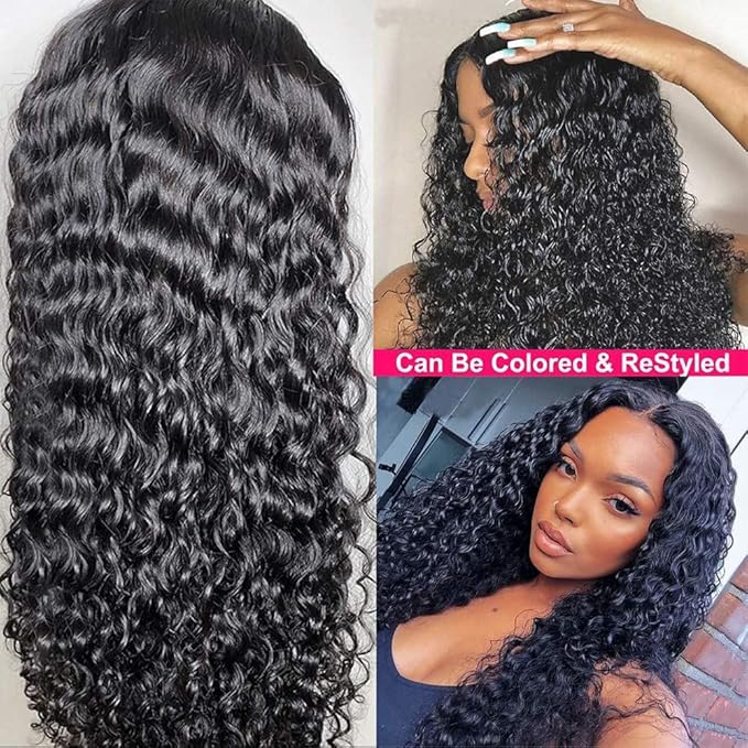 Water Wave Lace Front Wigs Human Hair Brazilian 180% Density Virgin Hair 4X4 Deep Curly Lace Closure Wigs for Black Women Pre Plucked with Baby Hair Natural Color (24 Inch,Water Lace Closure Wigs)