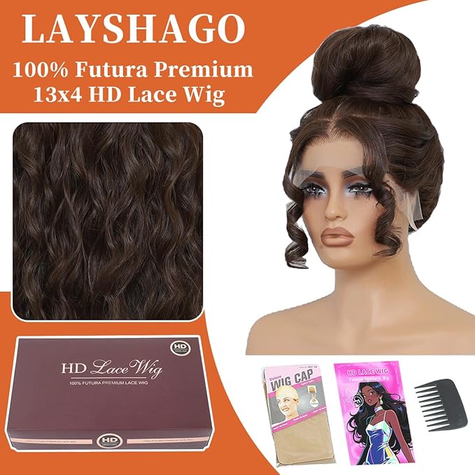Synthetic Lace Front Wigs Pre Plucked 26 Inch Long Wavy Chocolate Brown 100% Futura Premium 13x4 HD Lace Wigs For Black Women Ready to Wear Beginner Friendly