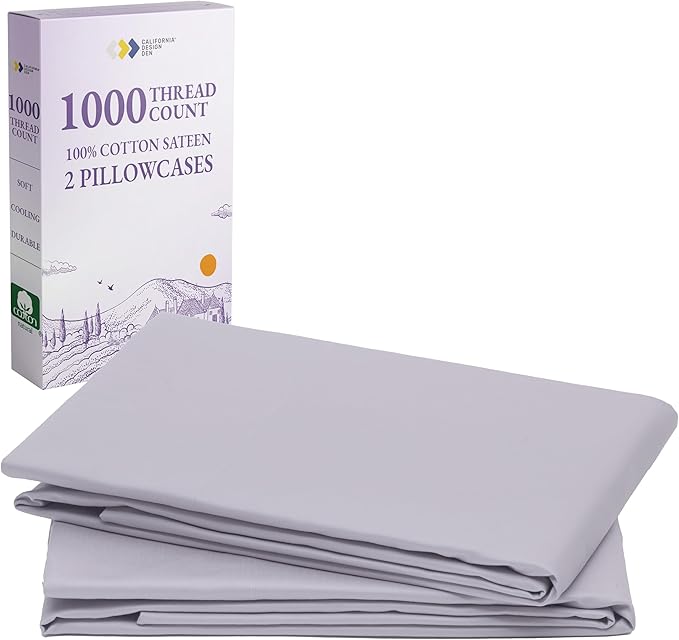California Design Den Pillow Cases Queen Size Set of 2-1000 Thread Count, Soft and Smooth Sateen Weave, 100% Cotton Pillowcases Standard/Queen, Thick and Durable - Lavender Grey