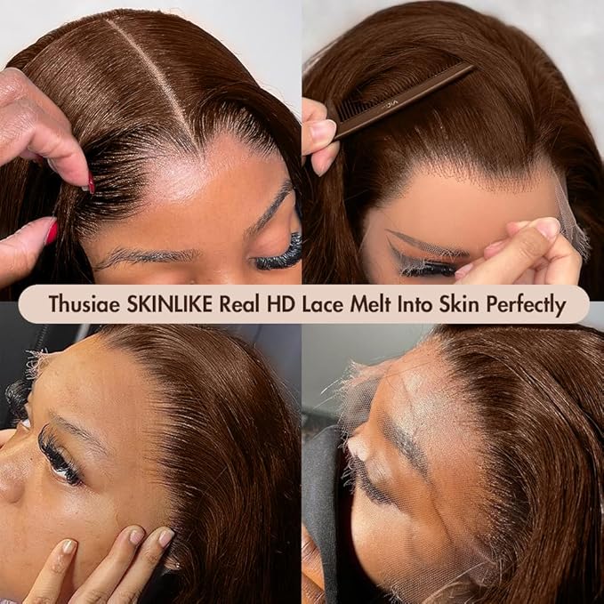 250% Density SKINLIKE Real HD Lace Frontal Wigs, 13x6 Full Frontal Curly Pre-Plucked Bleached Knots Invisible HD Lace Wig Chocolate Brown Human Hair Wig 28 Inch