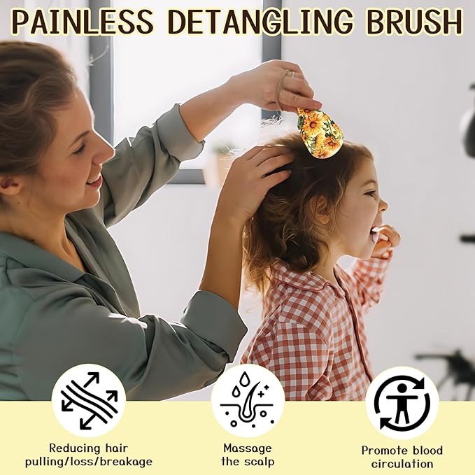 Mini Hair Brush,Cute Detangling Travel Hair Brush,Soft Bristles for Effortless Tangle Removal,Detangler Hairbrush for Women Men Boys Girls Kids Wet Dry All Hair Types (Yellow Sunflower, Mini)