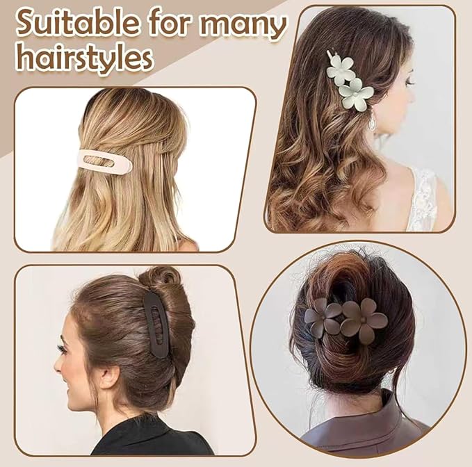 5 PCS Flat Hair Clips, Medium Lay Flat Claw Clips for Women Girls, 2 Styles Stylish Matte Non-slip Hair Claws for Thick Thin Hair(Balck&White)