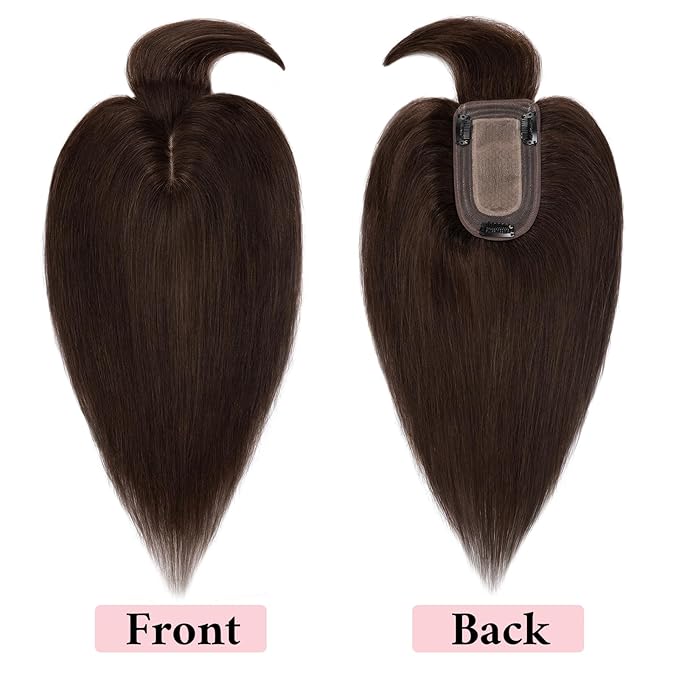 SEGO 100% Real Human Hair Toppers, with Air Bangs, Silk Base 150% Density, Clip in Topper, 2.7肺5.1・ HairPieces for Women, with Thinning/Hair Loss Cover Gray