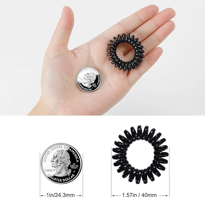 TailaiMei 30 Pcs Spiral Hair Ties, No Crease Coil Phone Cord Hair Ties for Thick Hair - Women Ponytail Holder Elastics(Black&Transparent)