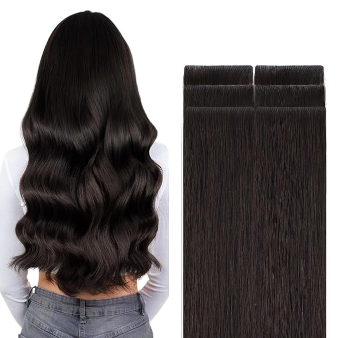 GOO GOO Invisi Edge Tape in Hair Extensions Human Hair, 2 Dark Brown, 6pcs 12inch 15g, Virgin Remy Hair, Seamless Injected Tape, Natural Look