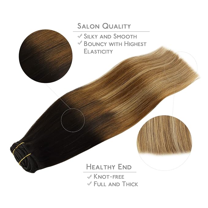 WENNALIFE Clip in Hair Extensions Real Human Hair, 20 Inch 120g 7pcs Dark Brown to Chestnut Brown and Dirty Blonde Highlighted Clip In Human Hair Remy Clip in Hair Extensions Double Weft