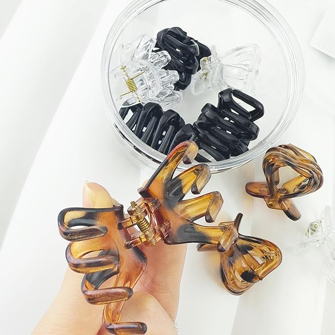 9 PCS Medium Small Hair Claw Clips Strong Grip Octopus Clips for Women Girls Non-Slip Design for Thin Thick Hair (Black, Brown, Clear)