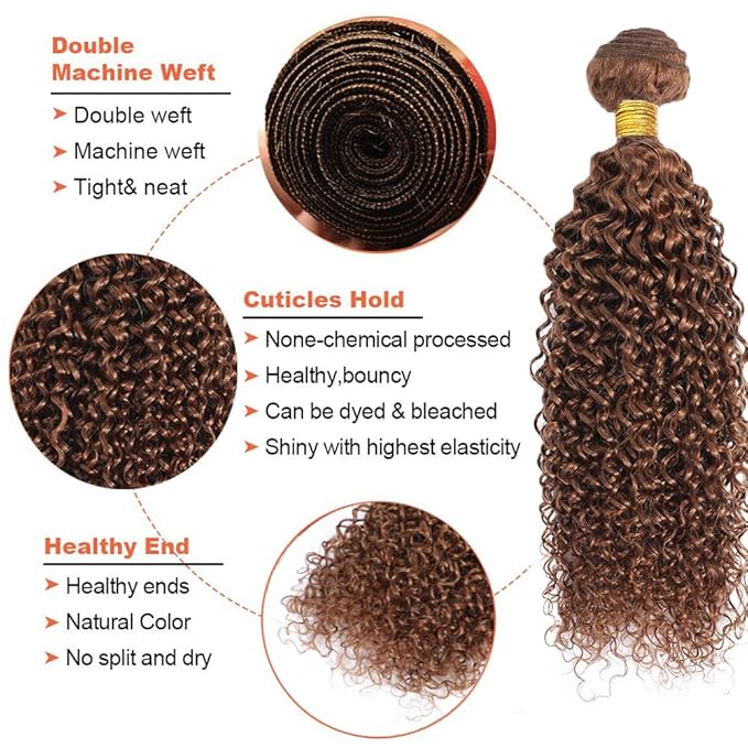 Color #30 Human Hair Bundles Light Brown Water Wave Bundle 24 26 28 Inch Niegmeag Brazilian Virgin Soft and Silky Remy Hair Extensions Color #30 Wet and Wavy Bundle