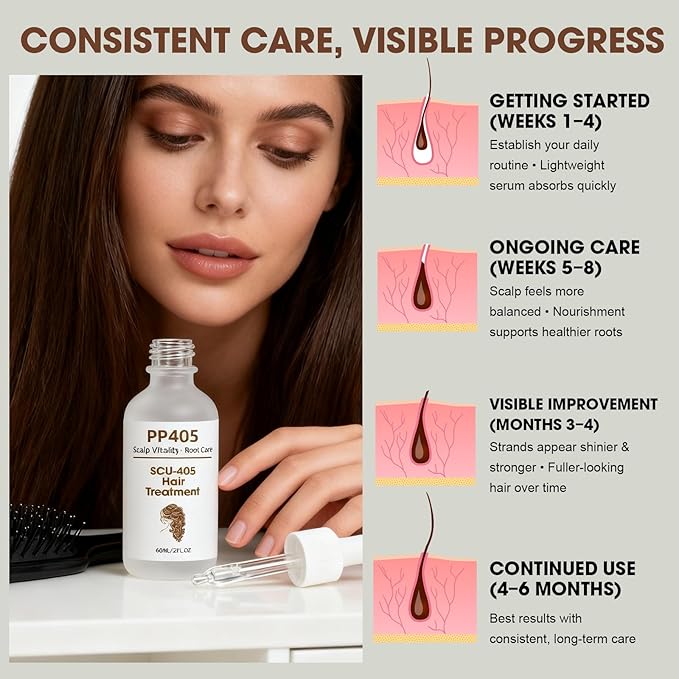 PP405 Hair Treatment – Lightweight Scalp Serum for Fuller-Looking Hair, Non-Greasy Formula with Hyaluronic Acid & Biotin, For Men & Women