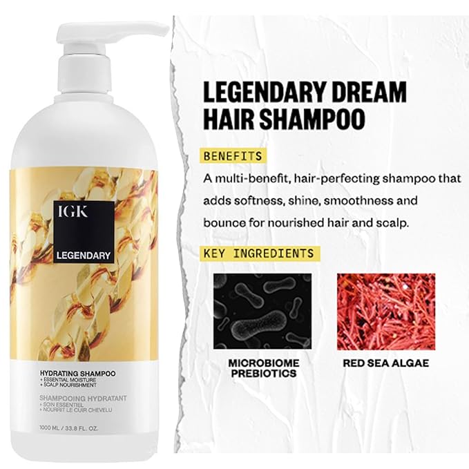 IGK Legendary Dream Hair Shampoo and Conditioner (1L) | Healthy, Hydrated, Shiny | Vegan, Cruelty-Free | Set of 2