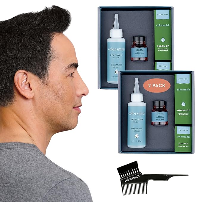 Hair & Beard Color for Full Gray Coverage 2 pack - Dark Ash Brown - Ammonia-Free Complete Men’s At-home Beard & Hair Dye Kit, Professional-grade Permanent Hair Color (4.1)