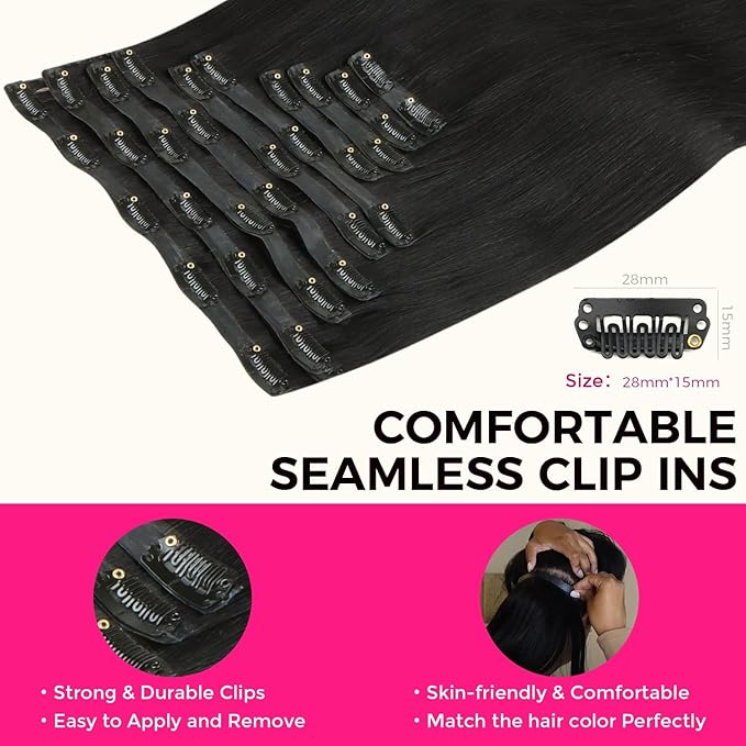 Lashey Seamless Clip in Hair Extensions Human Hair 210g 10pcs 18 Inch Natural Black Thick Clip in Hair Extensions Straight Soft and Invisible with Invisi Edge