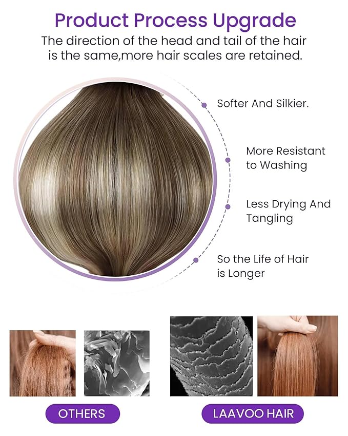 LaaVoo Hair Extensions Tape in Human Hair Tape in Extensions Balayage Light Brown to Platinum Blonde with Brown Tape on Hair Extensions Human Hair Seamless 12inch 20pcs 30g