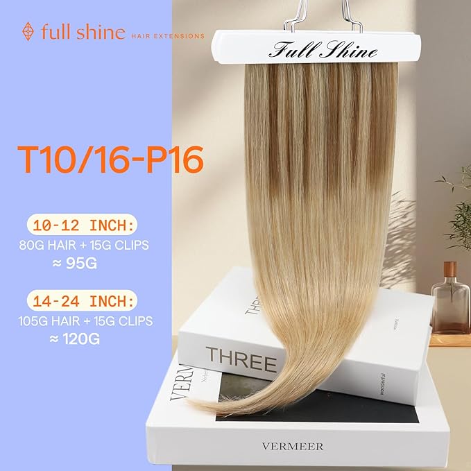 Full Shine Clip in Hair Extensions Human Hair Balayage Blonde Clip in Human Hair Extensions Golden Brown Balayage Dirty Blonde Double Weft Clip ins 18 Inch 7 Pcs 120 G