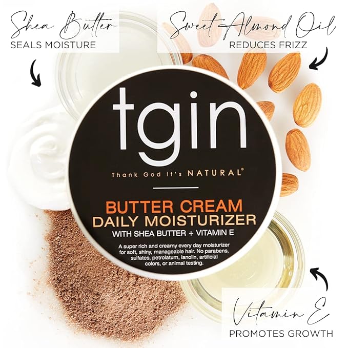 tgin Butter Cream Daily Moisturizer - Curly Hair Products With Deep Hydration for Soft, Defined Curls - Hair Products for Twist Out Styling, Frizz Control and Shine - 12 oz for Type 3B-4C